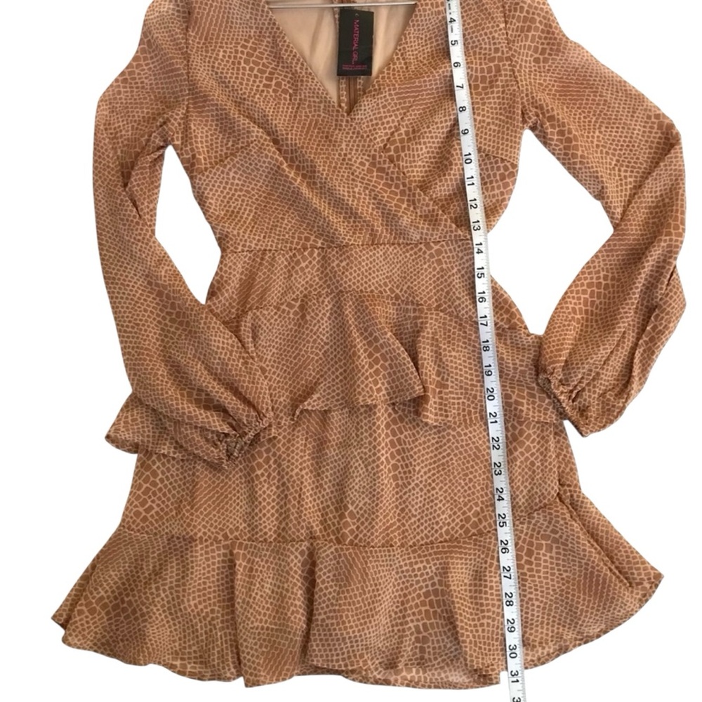 NWT Material Girl Animal Print Tan Ruffle Tie Wrap Dress Size XS - Picture 9 of 13